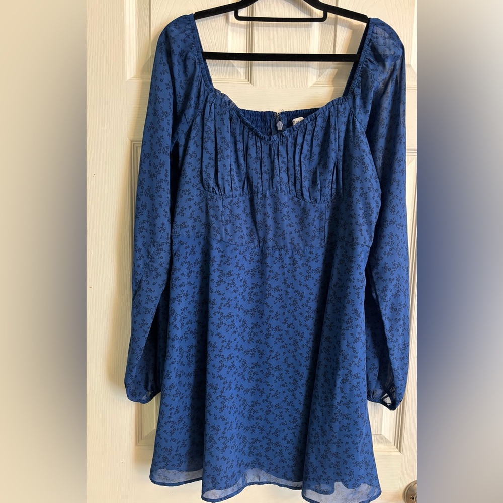 Hollister Blue Floral Babydoll Y2K Style Spring Summer Tea Party Chiffon Dress